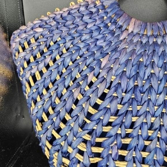 Vintage corn husk‎ denim blue tote by Le Sak - Picture 13 of 14